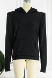 Black Casual Basic Hooded Collar Tops