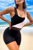 Black White Sexy Print Solid Patchwork Backless Contrast Swimwears (With Paddings)