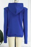 Blue Casual Basic Hooded Collar Tops