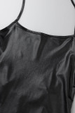 Black Sexy Solid Backless Cross Straps Slit Spaghetti Strap Sleeveless Dress Dresses