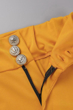 Yellow Casual Solid Buttons Regular High Waist Conventional Solid Color Trousers
