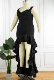 Black Sexy Formal Solid Patchwork Backless Off the Shoulder Evening Dress Plus Size Dresses