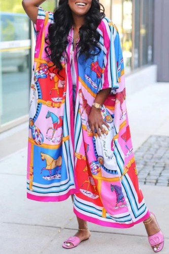Pink Casual Print Cardigan Outerwear