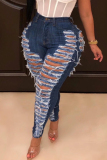 Black Casual Solid Ripped Patchwork Plus Size Jeans