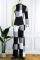 Blue White Casual Print Hollowed Out Patchwork Half A Turtleneck Straight Jumpsuits