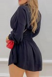 Black Casual Print Solid Patchwork Turndown Collar Long Sleeve Dresses