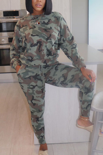 Grey venetian Fashion Active adult Ma'am Camouflage Two Piece Suits pencil Long Sleeve Two Pieces