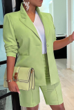 Light Green Street Solid Patchwork Turndown Collar Long Sleeve Two Pieces