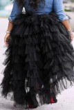 Black Casual Solid Patchwork Plus Size Skirt