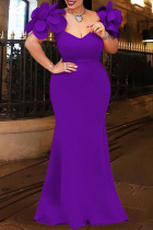 Purple Sexy Formal Solid Patchwork V Neck Evening Dress Plus Size Dresses