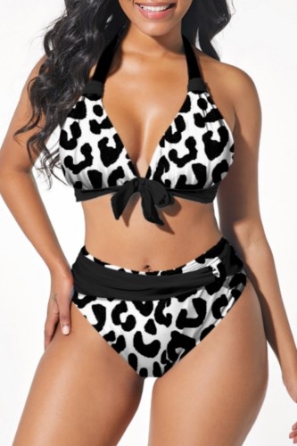 Black White Sexy Print Bandage Patchwork Backless Swimwears (With Paddings)