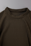 Brownness Casual Solid Basic O Neck Long Sleeve Two Pieces