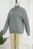 Lake Blue Casual Solid Hollowed Out Turtleneck Tops