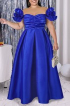 Blue Sexy Formal Solid Patchwork Backless Off the Shoulder Evening Dress Plus Size Dresses
