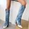 Blue Casual Patchwork Pointed Out Door Shoes (Heel Height 3.74in)