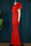 Red Sexy Formal Solid Patchwork V Neck Evening Dress Plus Size Dresses
