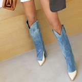 Blue Casual Patchwork Pointed Out Door Shoes (Heel Height 3.74in)