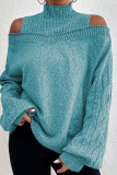 Royal Blue Casual Solid Hollowed Out Turtleneck Tops
