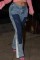 Blue Casual Solid Patchwork Regular High Waist Conventional Patchwork Jeans