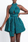 Blue Casual Print Bandage Patchwork Asymmetrical Collar Straight Jumpsuits