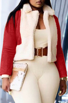 Red Celebrities Solid Patchwork Turndown Collar Outerwear