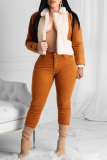 Ginger Celebrities Solid Patchwork Turndown Collar Outerwear