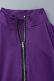Purple Casual Solid Patchwork Zipper Zipper Collar Long Sleeve Two Pieces