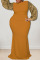 Tangerine Red Sexy Solid Sequins Patchwork O Neck Long Dress Plus Size Dresses