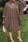 Multicolor Casual Print Hollowed Out Half A Turtleneck Long Sleeve Dresses