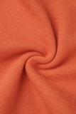 Orange Casual Solid Basic Hooded Collar Long Sleeve Dresses