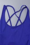 Blue Sexy Casual Solid Backless U Neck Skinny Jumpsuits