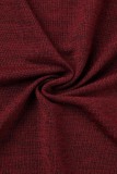 Burgundy Casual Solid Basic V Neck Long Sleeve Two Pieces