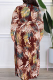 Green Casual Print Patchwork V Neck Plus Size Dresses