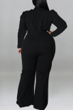 Black Casual Solid Patchwork With Bow O Neck Plus Size Jumpsuits