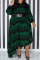 Ink Green Casual Print Patchwork With Belt O Neck Irregular Dress Plus Size Dresses