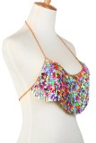 Colour Sexy Patchwork Chains Backless Halter Tops