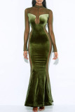 Green Sexy Solid Patchwork See-through O Neck Trumpet Mermaid Dresses