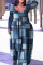 Dark Blue Casual Print Patchwork Basic V Neck Long Sleeve Plus Size Dresses