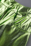 Green Casual Solid Patchwork Regular High Waist Conventional Solid Color Bottoms