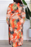 Yellow Casual Print Patchwork V Neck Plus Size Dresses