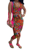 colour Fashion Casual adult Patchwork Print Character Two Piece Suits pencil Sleeveless Two Pieces