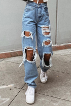 Blue Street Solid Mid Waist Harlan Denim Jeans