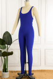 Blue Sexy Casual Solid Backless U Neck Skinny Jumpsuits