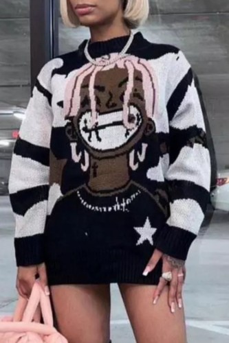Black Casual Patchwork O Neck Tops