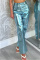 Light Blue Casual Solid Patchwork Regular High Waist Conventional Solid Color Bottoms