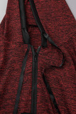 Burgundy Casual Solid Patchwork Hooded Collar Long Sleeve Two Pieces