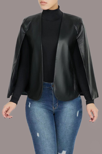 Black Casual Solid Patchwork Turtleneck Tops (fake two pieces)