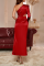 Red Formal Solid Flounce One Shoulder Irregular Dress Dresses