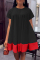 Black Casual Solid Patchwork Contrast O Neck Short Sleeve Dress Dresses