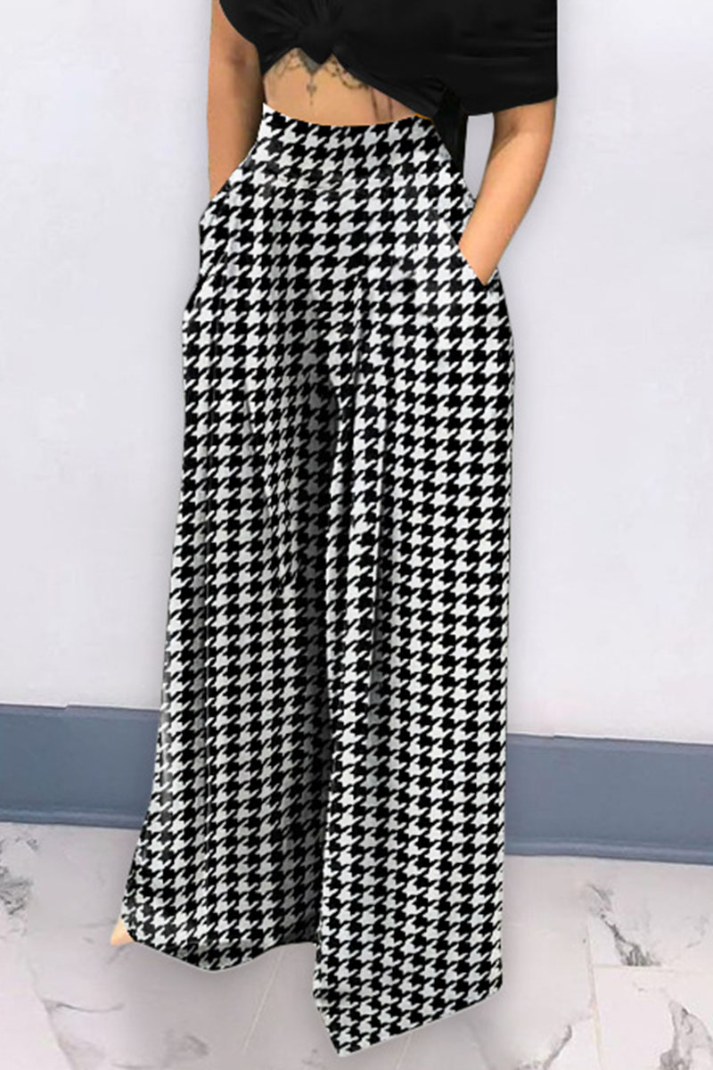 Elegant College Geometric Print Patchwork Loose High Waist Type A Full Print Bottoms